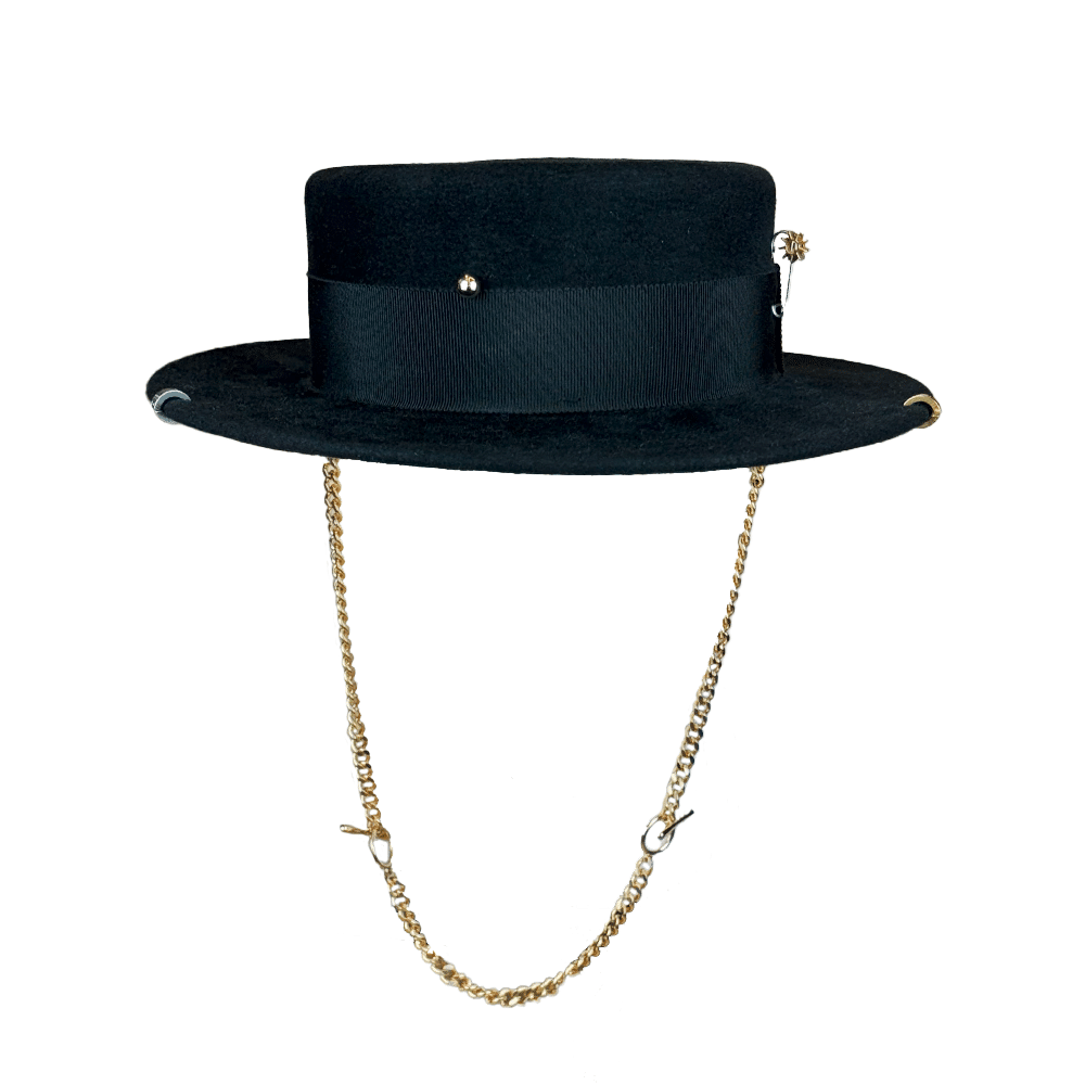 ACRB-000001 5 Chain Strap Felt Canotier Hat M