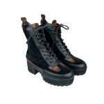 Monogram and Suede Laureate Combat Boots 35