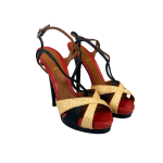 Lizard and Raffia Slingback Sandals 34,5