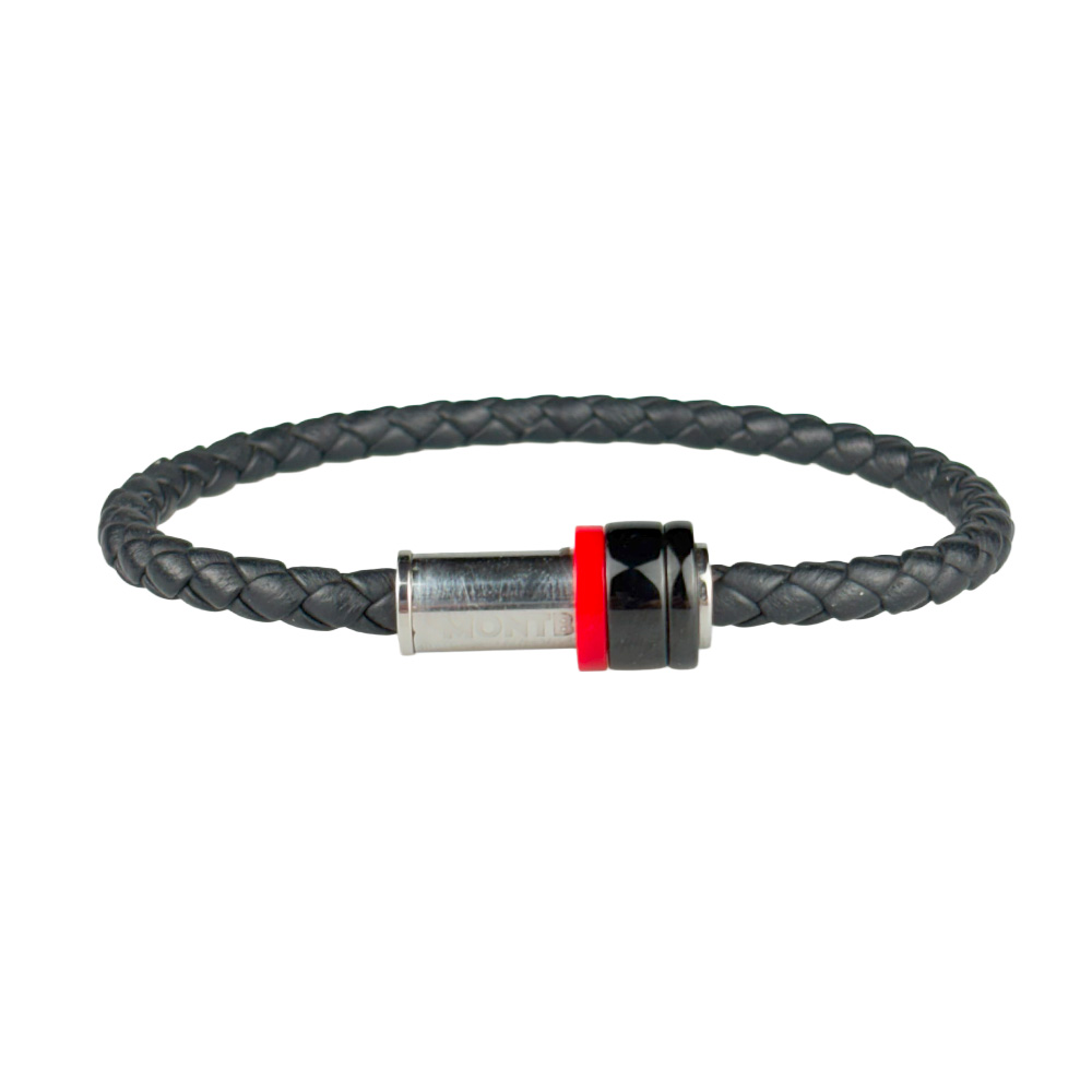 ACMT-000001 1 Black Woven Leather Three Ring Bracelet
