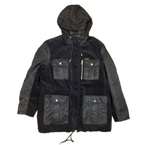 Hooded Velvet and Nylon Coat GG