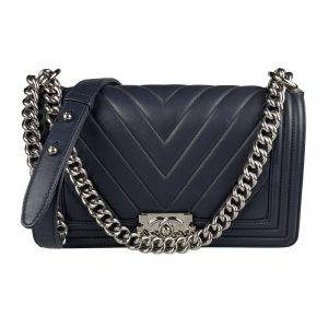 Chevron Quilted Lambskin Leather New Medium Boy