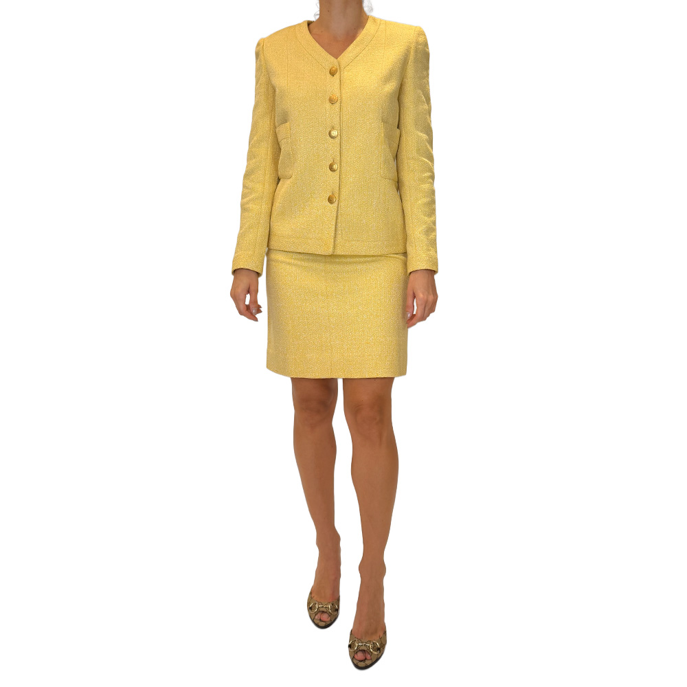 7CJCH-000001 6 Vintage Yellow Tweed Suit 38