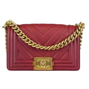 Chevron Quilted Lambskin Leather Small Boy