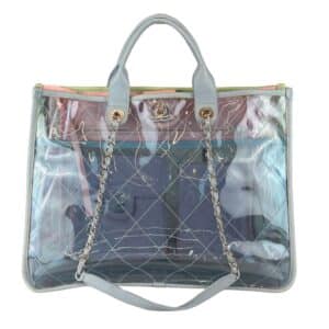 Multicolor Transparent Quilted PVC Coco Splash Medium Shopping Tote